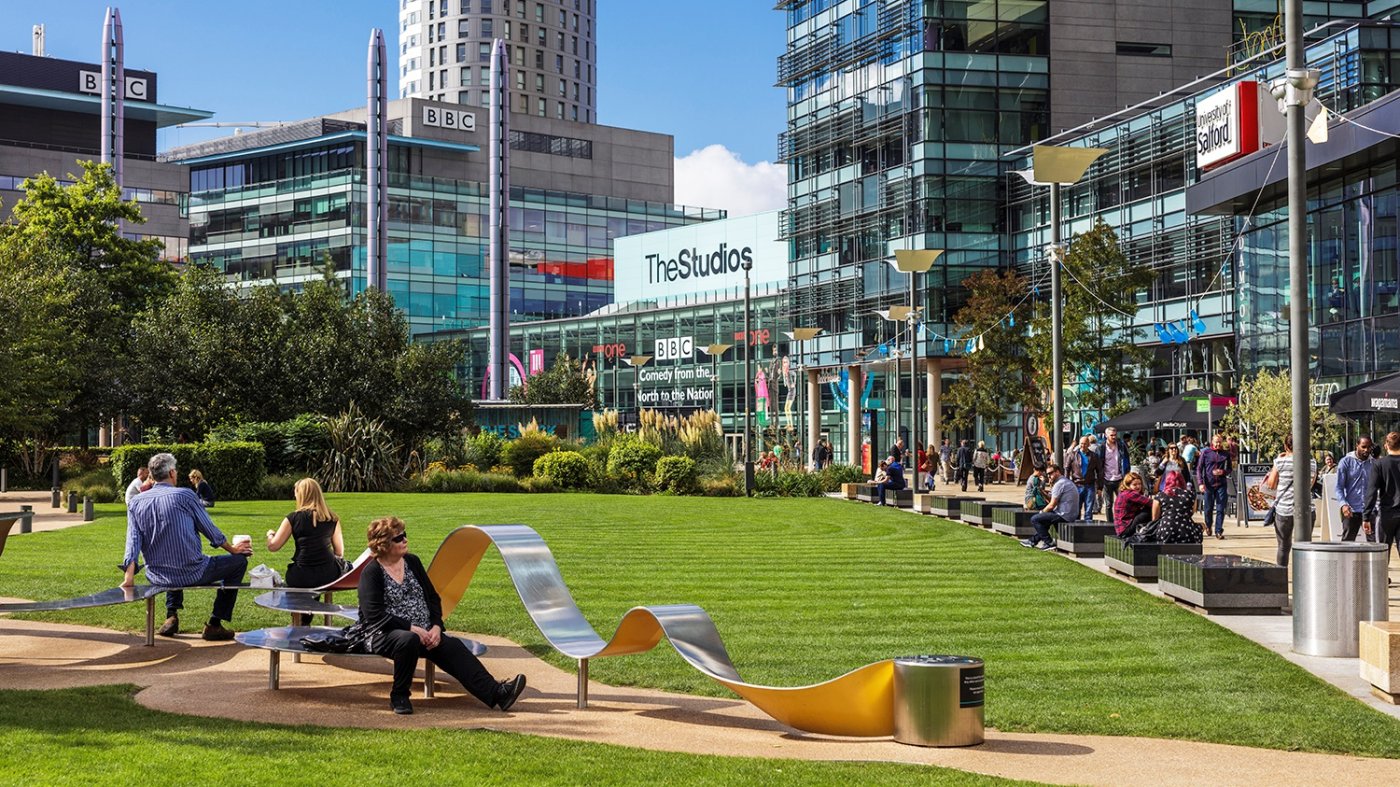 MediaCity, Manchester. Built in an old harbour for the BBC, other companies and a university, it was on Dijkema's account the first development in the world to earn a community sustainability status, and draws people from a much wider area simply to meet and have lunch.