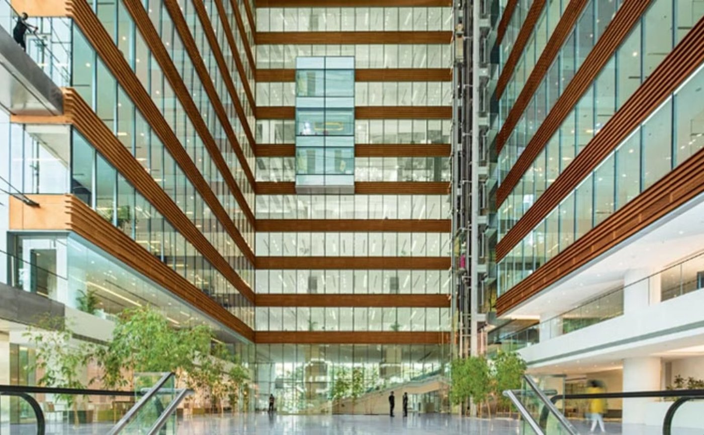 Atrium with timber louvres