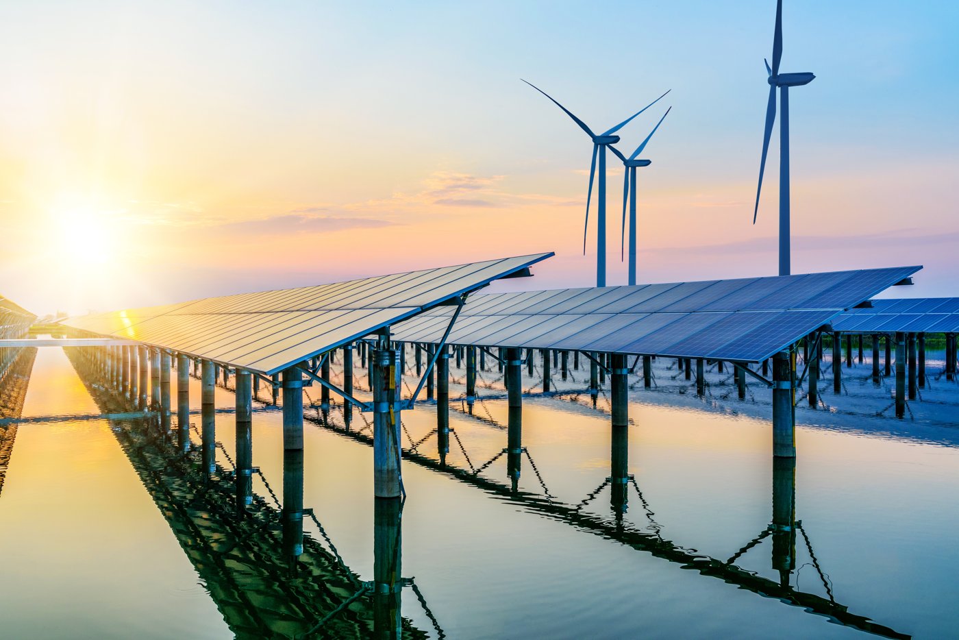 Solar and wind, at dusk