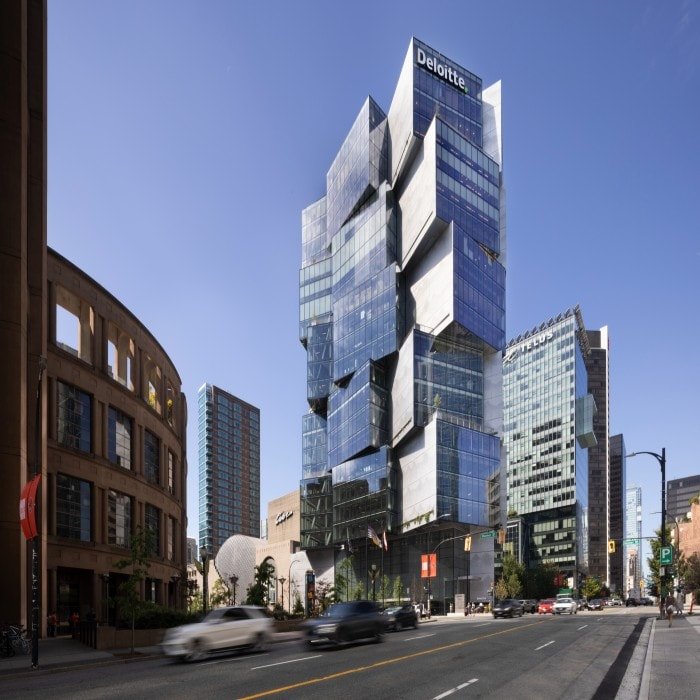 Balconies out of stack. Hubbs used randomly offset balconies as the case where curtain wall stops being straightforward: the doors lose their overhang protection and the system can no longer simply hang.