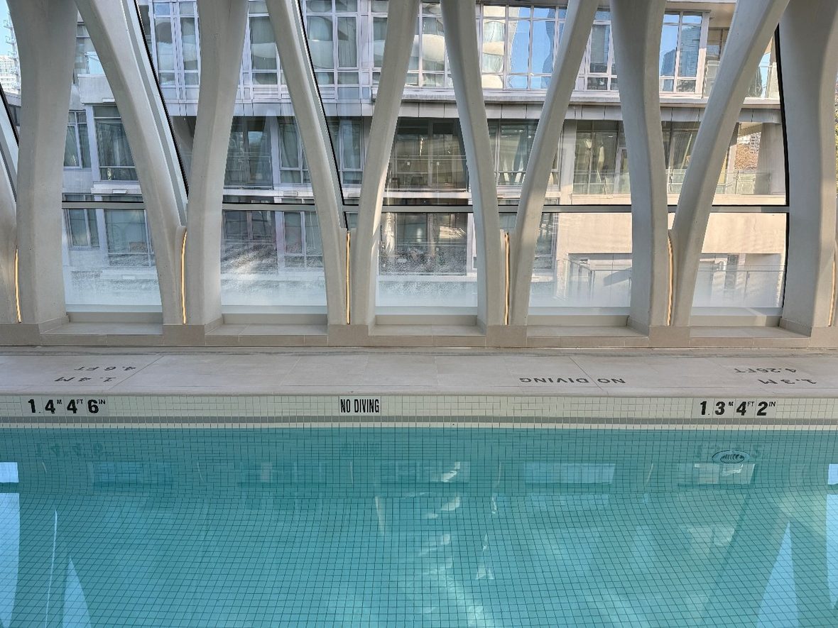 The pool and its precast arch structure