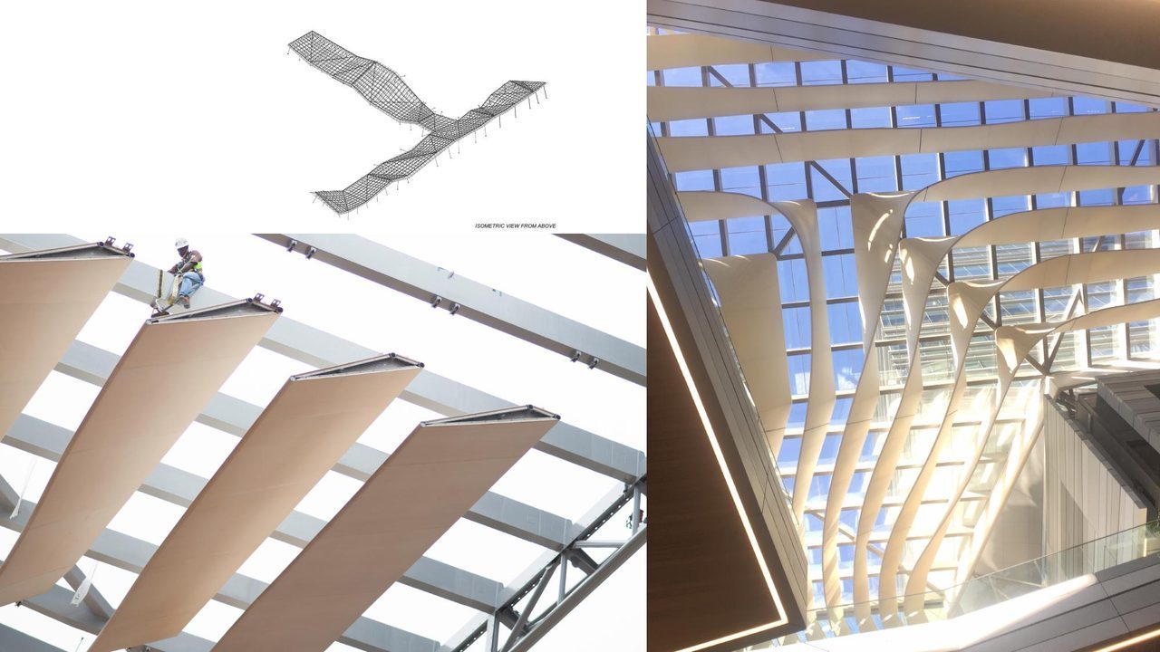 Climate Ribbon glass canopy with shading blades