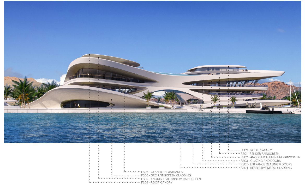 Curved waterfront façade