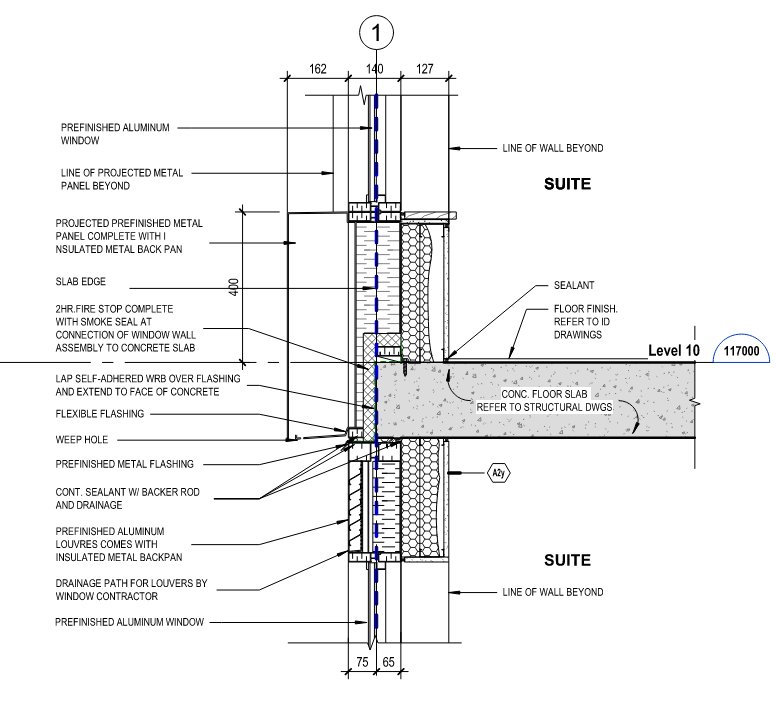 Better than the catalogue. At the spandrel bypass the slab protrudes past the opaque insulation, but extra insulation inboard made the modelled figure better than the guide’s.