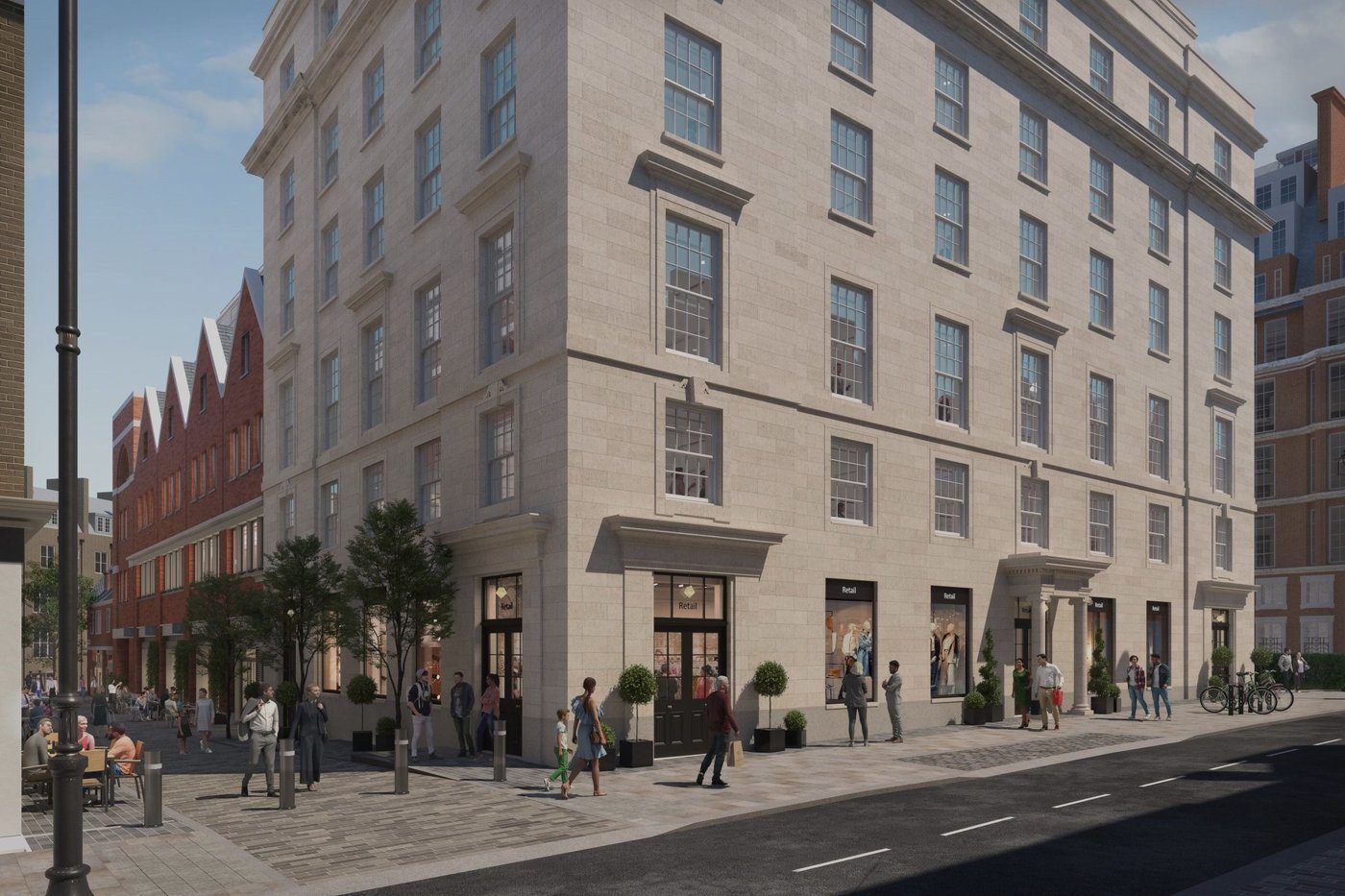 Stone anchors the street elevation
