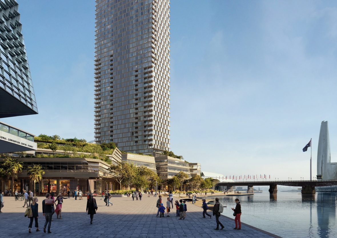 Render of the public realm and waterfront promenade at Harborside