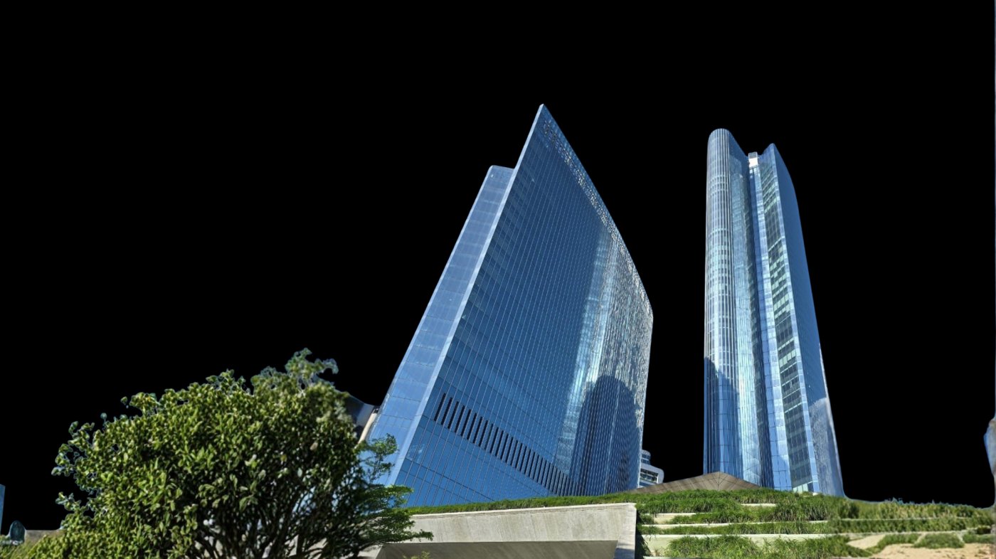 Answering the triangle. The Ayala Triangle Gardens tower turns to the triangular geometry it stands on, and was designed to interact with the light.