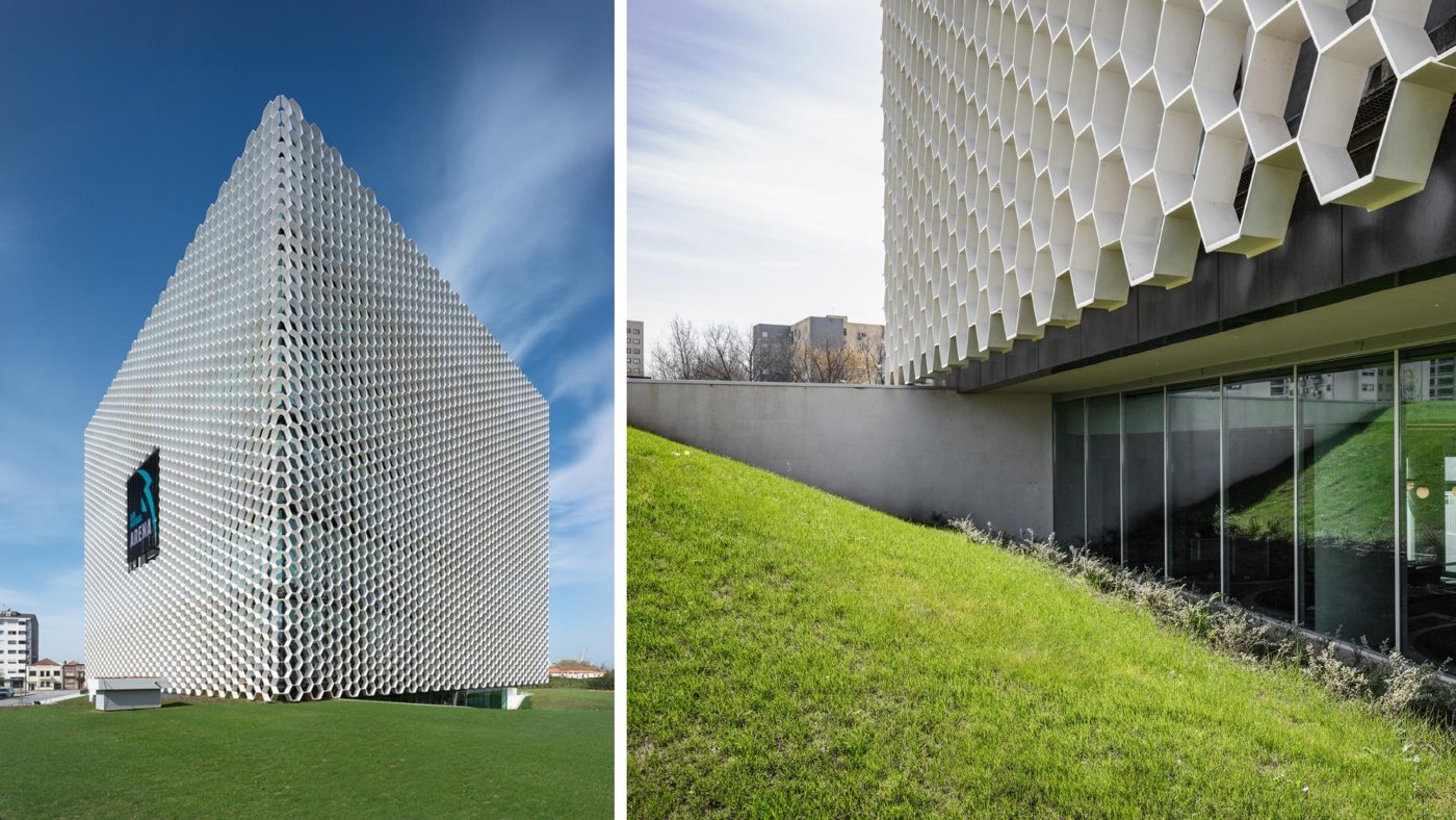O edifício e a sua cobertura verde ajardinada
