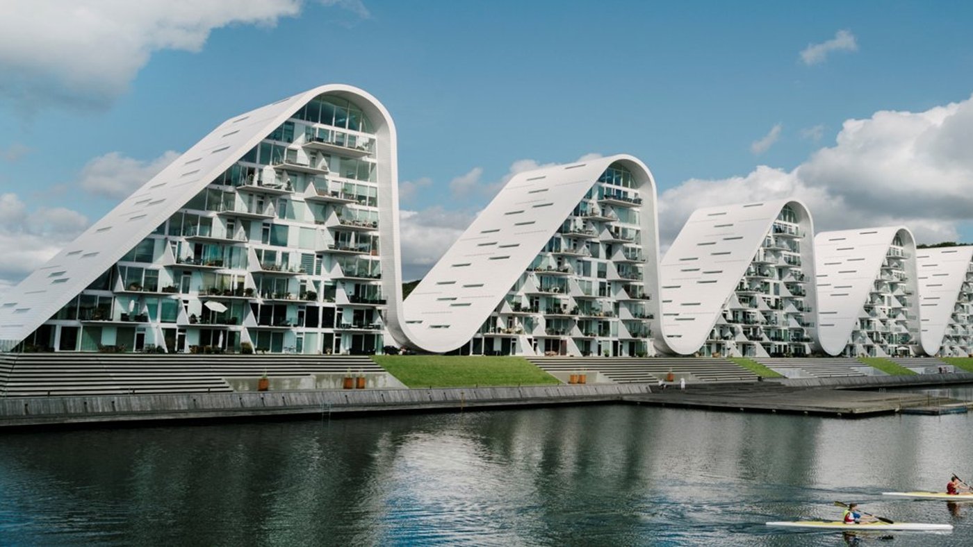Wave-form clad building