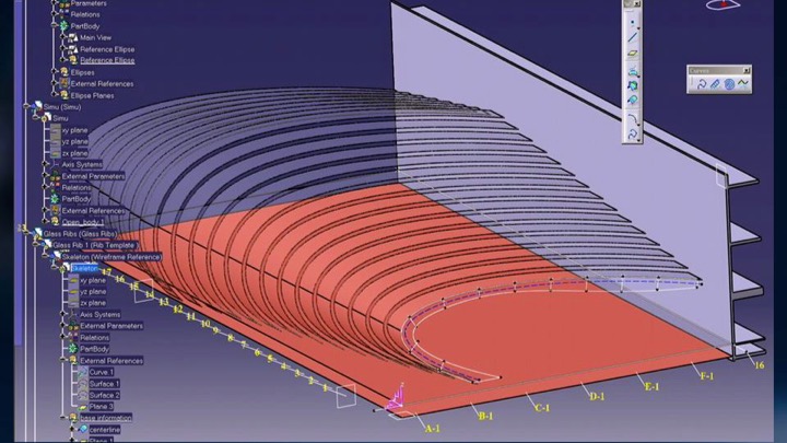 One model, not a chain of them. The first test of the idea was built on CATIA: the same model produced the client views, the details, the engineering and then the fabrication information.