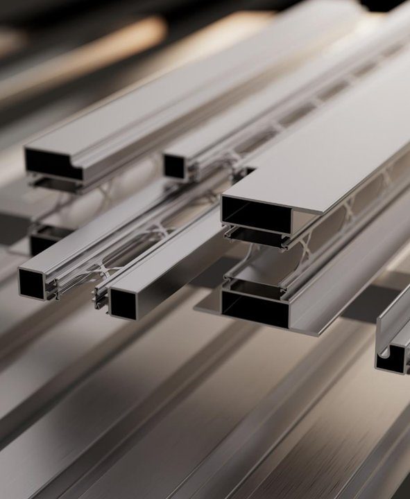 Close-up of steel window and door profiles