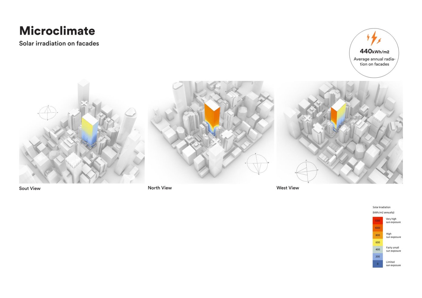 Modelled, then changed in front of the client. Solar irradiation across a district’s façades. Alter the volumes and the result comes back immediately, so comfort can be argued against the commercial drivers in one sitting.