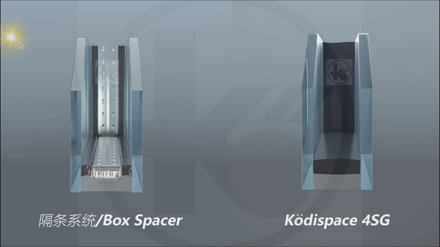 Box spacer against thermoplastic. The newer spacer goes in as one piece with no secondary sealant, holds the fill gas about ten times better, and is warranted for 25 years against the industry’s ten.