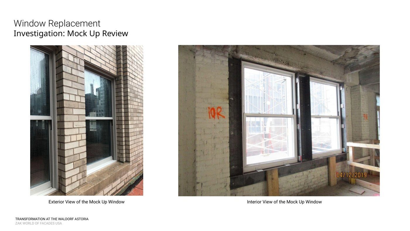 Window mock-ups and anchor testing supporting the replacement strategy