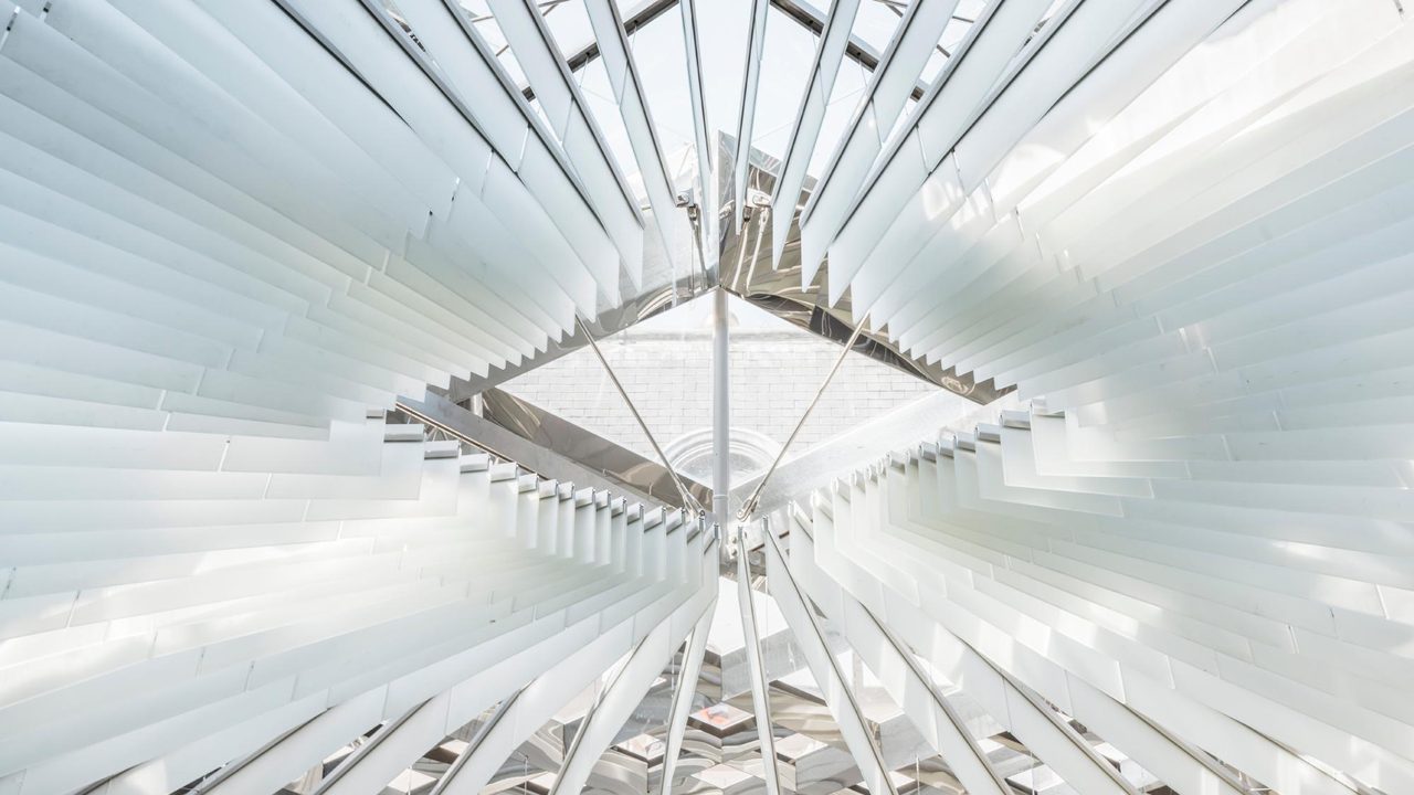 Radiating glass ceiling seen from below