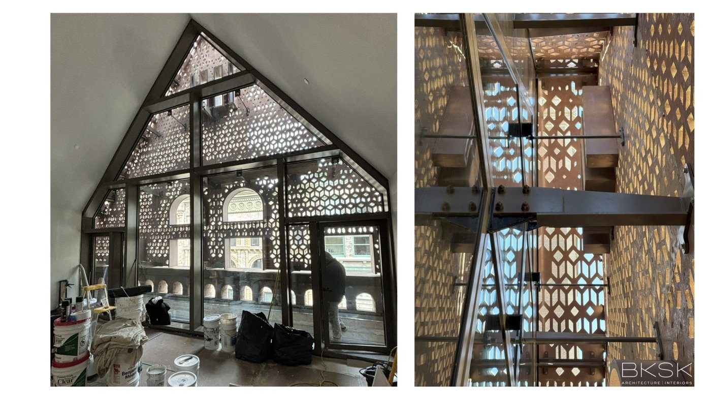 A crafted perforated screen introducing contemporary fabrication