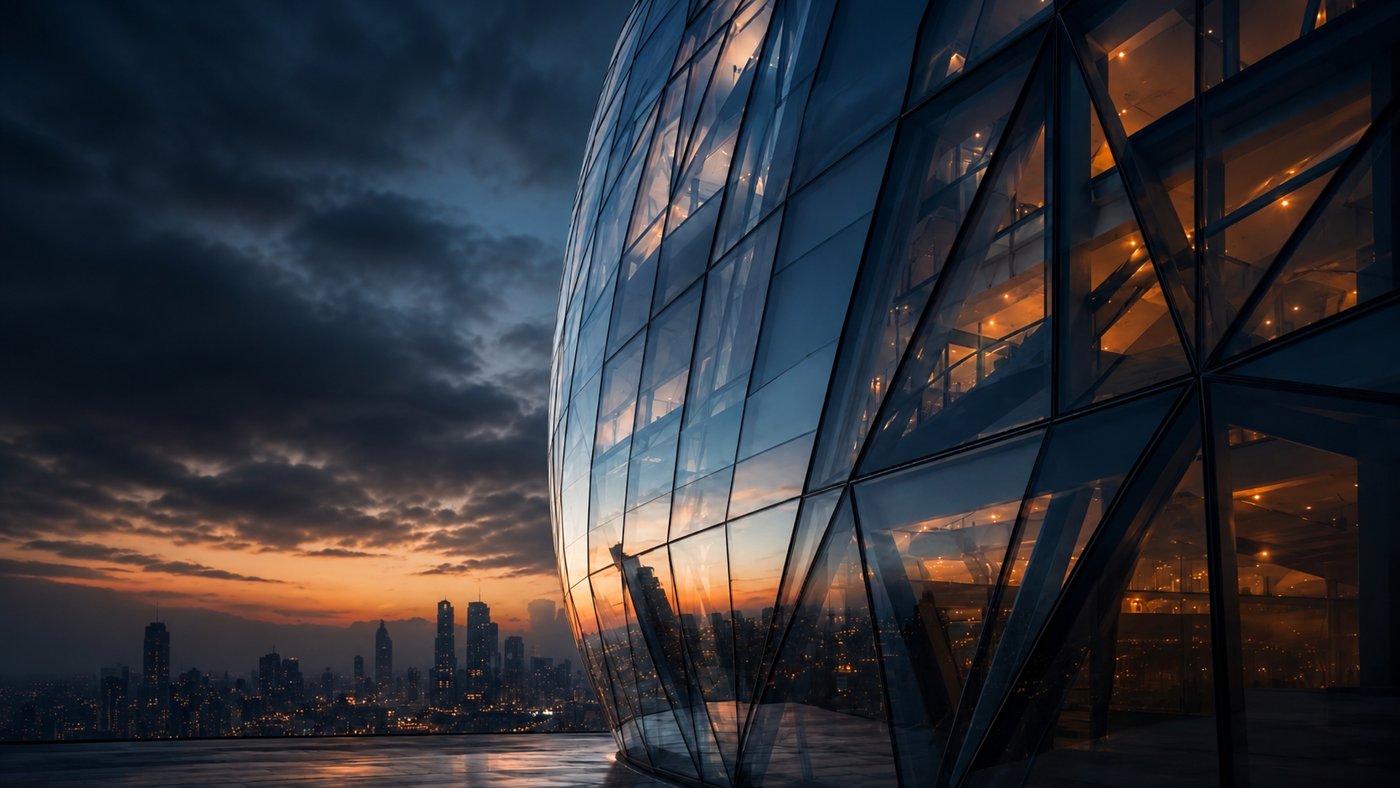 Glazed façade at dusk