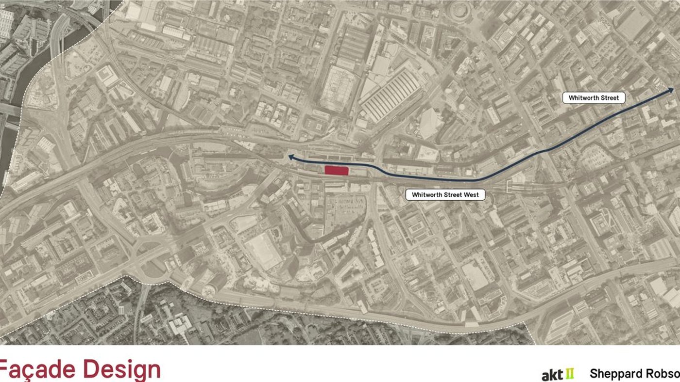 The constrained Whitworth Street site beside the railway