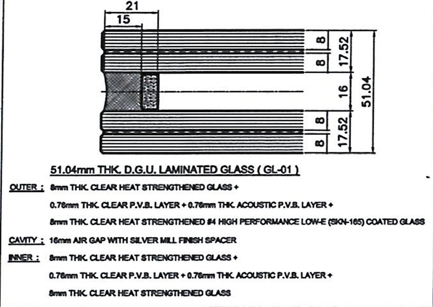 Four plies and a cavity. The build-up answers an acoustic brief as well as a structural one, which is where most of the 550 kilogrammes comes from.