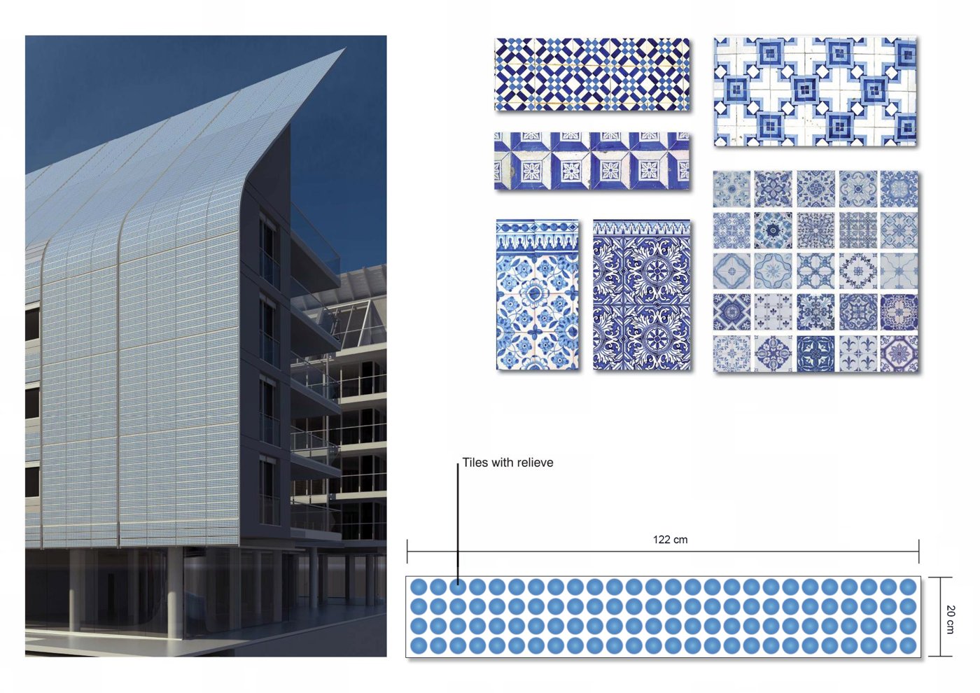 Estudos da fachada cerâmica e de padrões de azulejo
