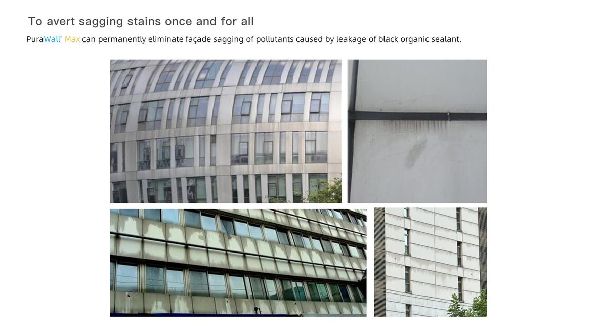 Weathered building façades showing staining