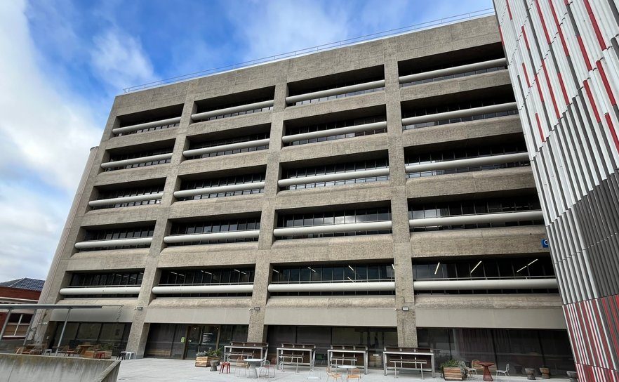 An ageing concrete building
