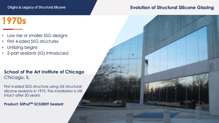 Fifty-one years on. Yakin dated the first structural silicone glazed structures to the 1970s, and offered the Art Institute of Chicago as the example: still there, and the silicone still intact.