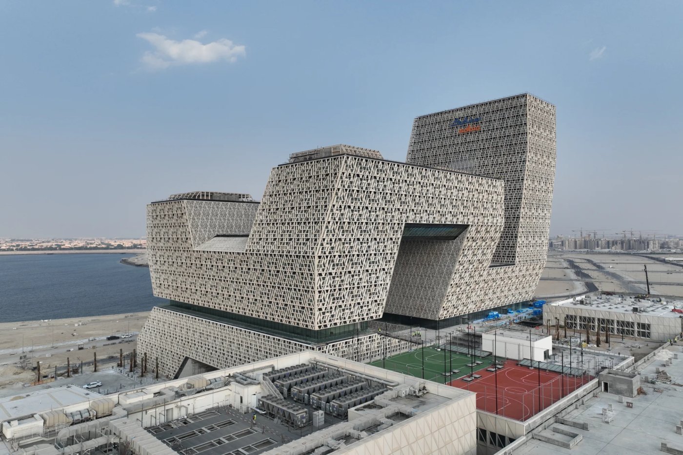SABIC headquarters, Jubail. Each orientation told the team how much it needed to shade, and the shading is mounted at the angle that suits it, with no moving parts, reading back to the region’s mashrabiya.