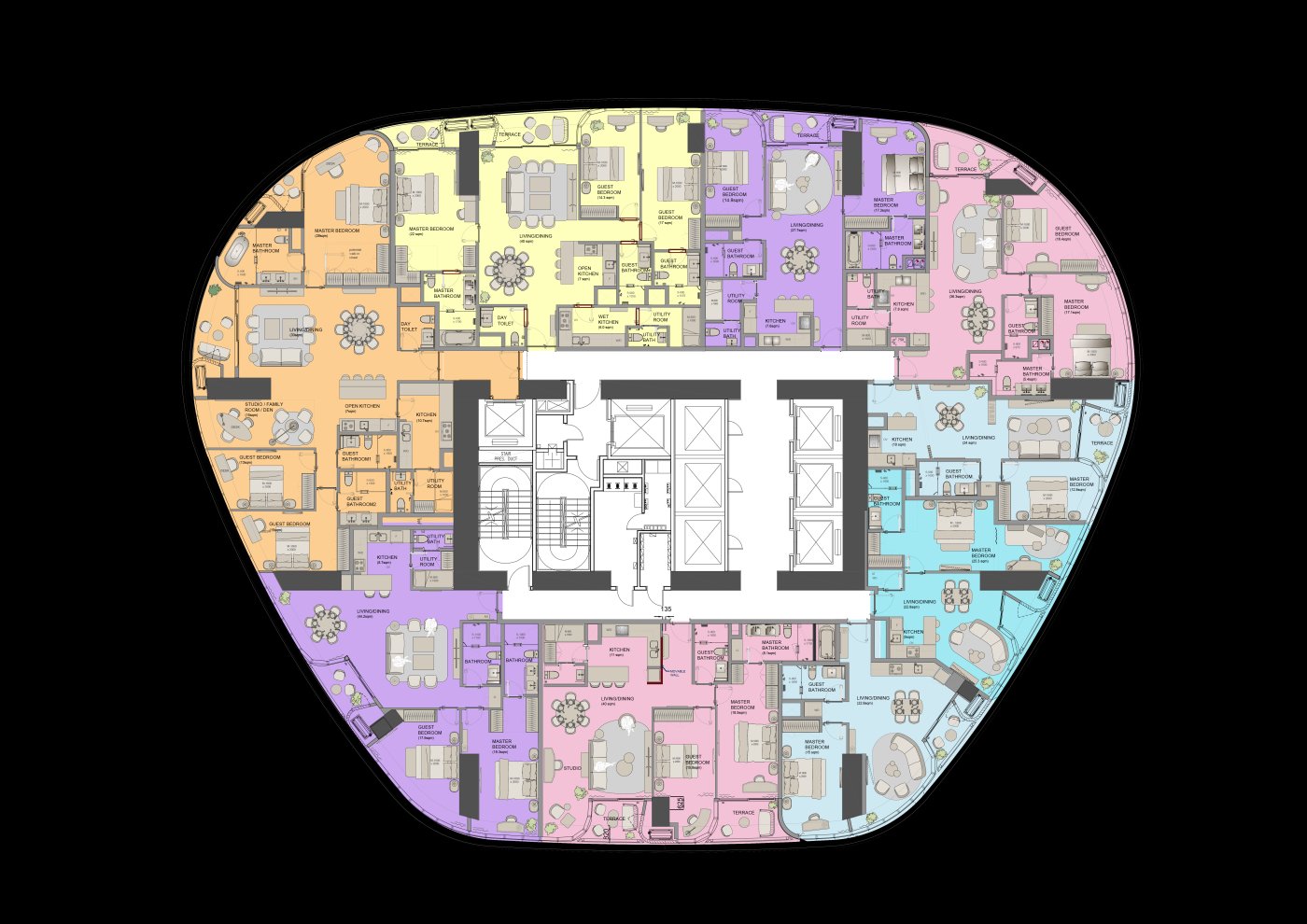 Eleven units, as first planned. The tower two plate at the point where the sacred DNA of core and columns was the only thing settled on it.