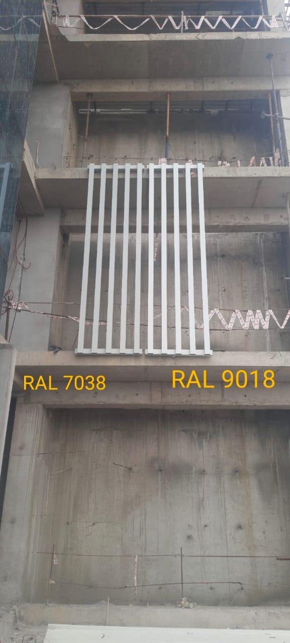 Façade fin mockup with RAL colour swatches