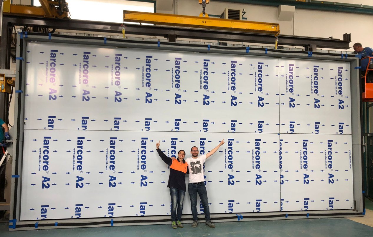 Large-format honeycomb panel in factory