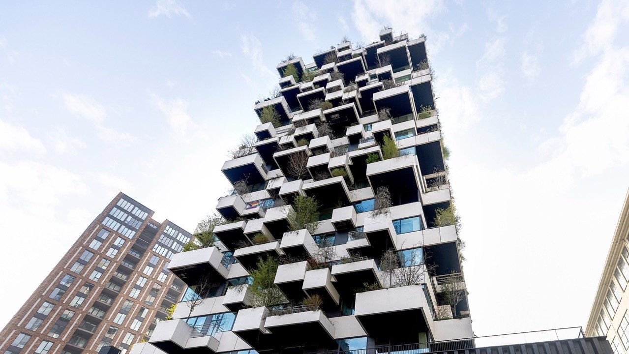 Green terraced residential tower