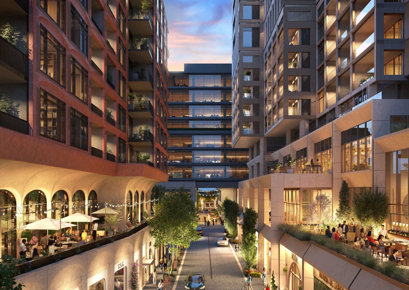 The interior high street. Brown said each building takes a different treatment at the street line, from a hard edge to arcades and deep pushed-in spaces.