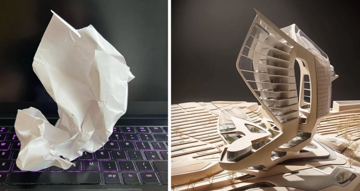 What arrives first. The envelope team usually meets a building as a rendering and a massing model, and has to work out what it will be built from before anything can be drawn.