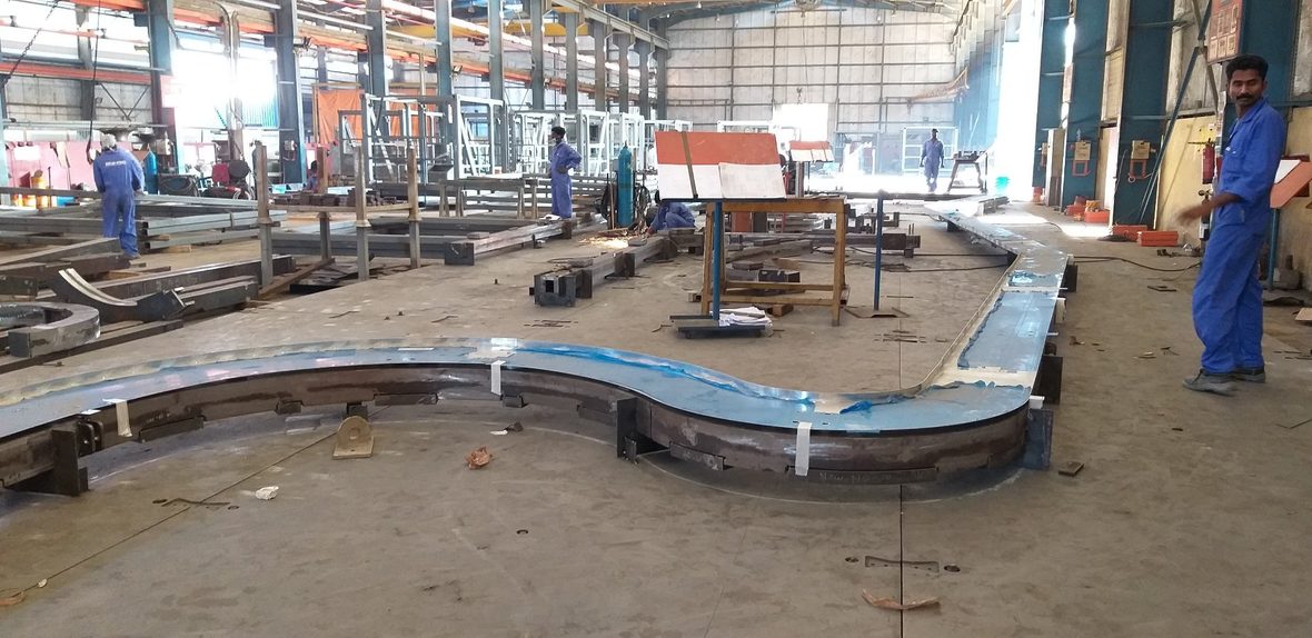 Long steel beams in seele’s fabrication hall