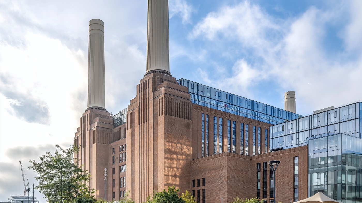 Battersea. Designed in the 1920s, built in 1928, commissioned in 1933, decommissioned in 1983 and turned into a mixed-use building after 2012.