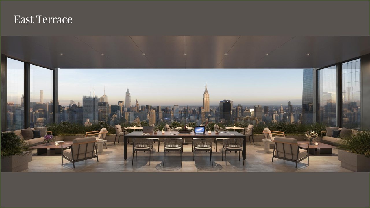 East-facing office terrace with Manhattan view