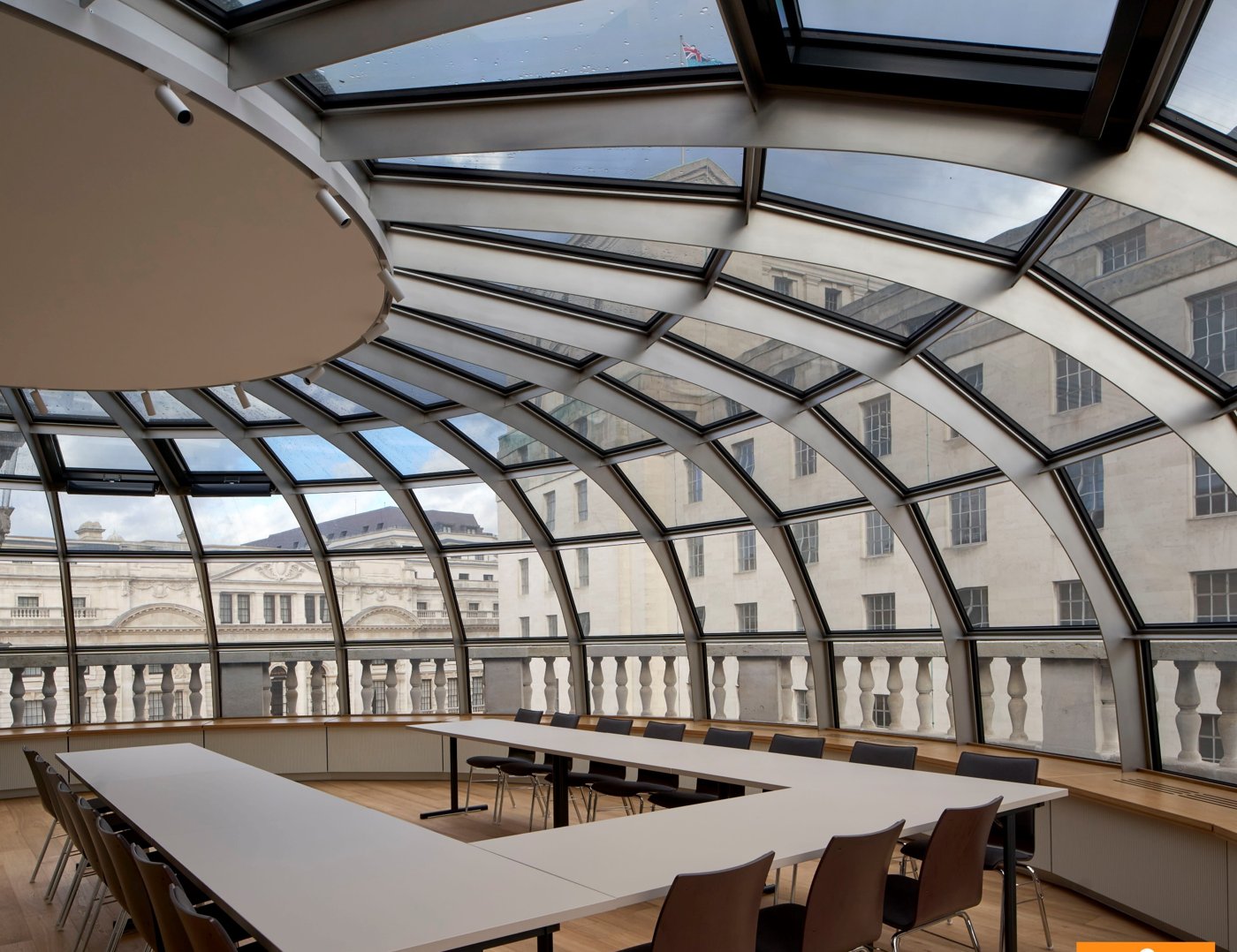 Curved glazed roof