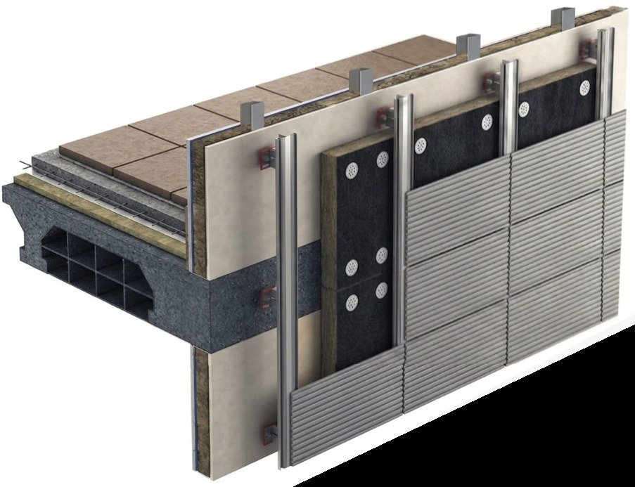 Sezione tridimensionale di una facciata ventilata stratificata