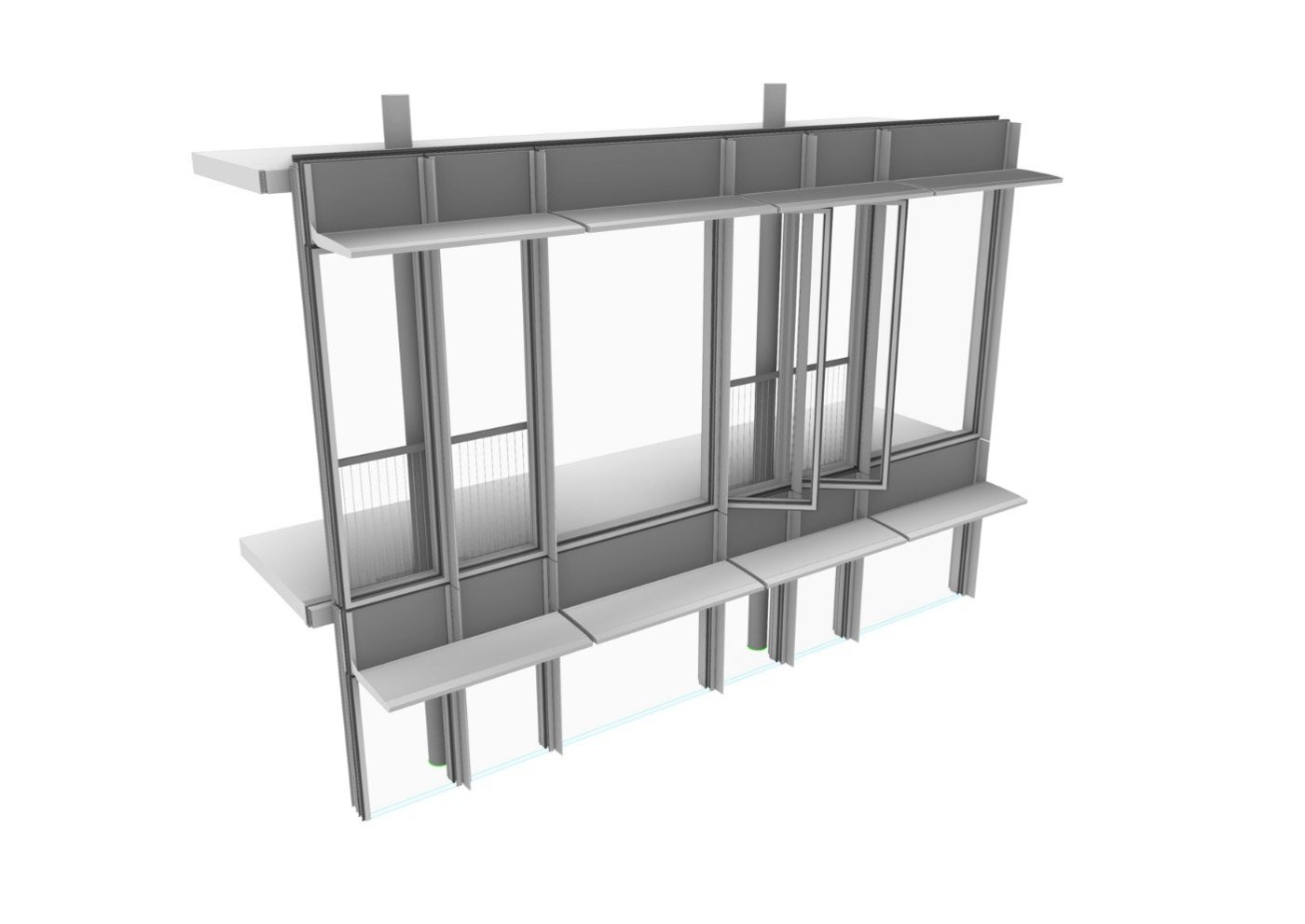 Modello tridimensionale del modulo di facciata con schermature