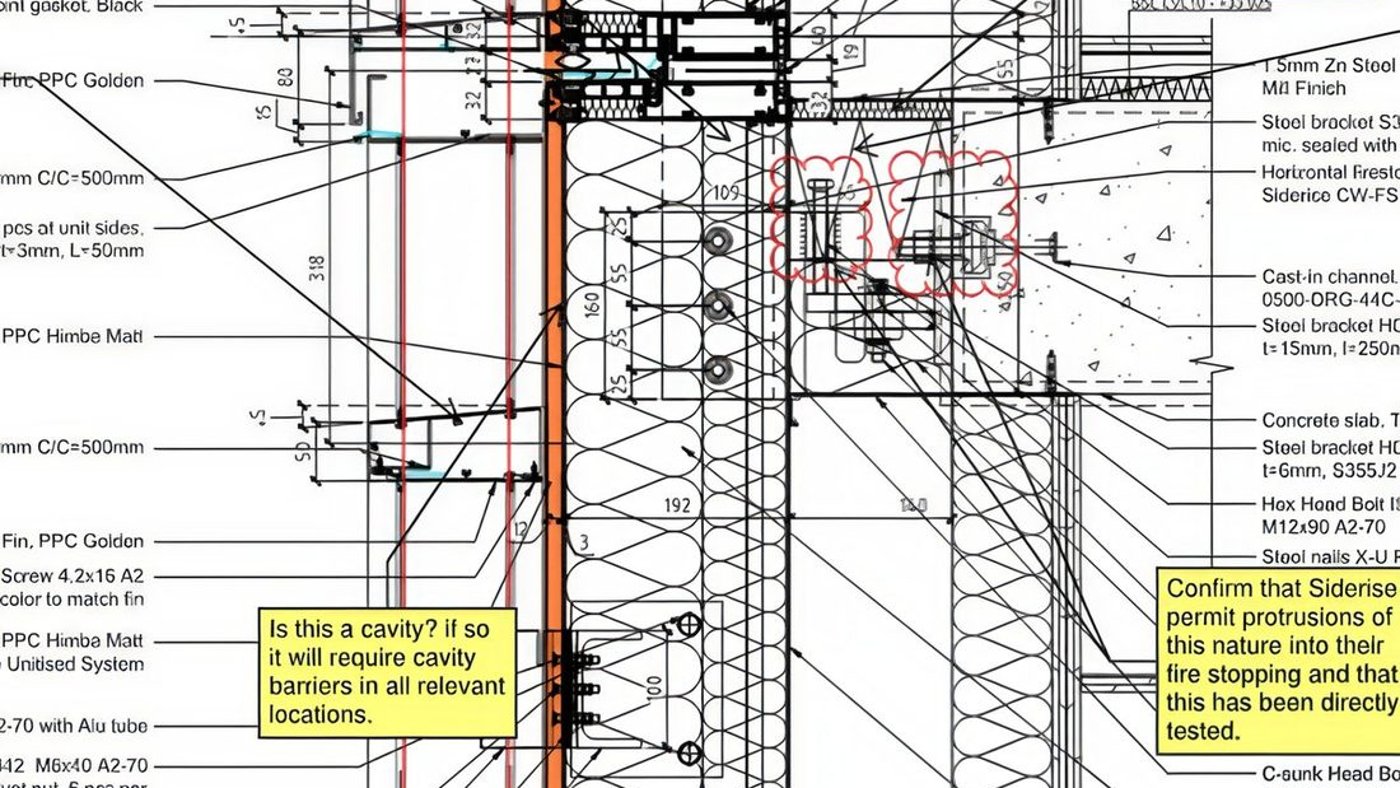 Diagram of fire-spread routes through a curtain wall