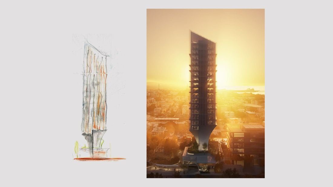 A tower whose structure is its façade