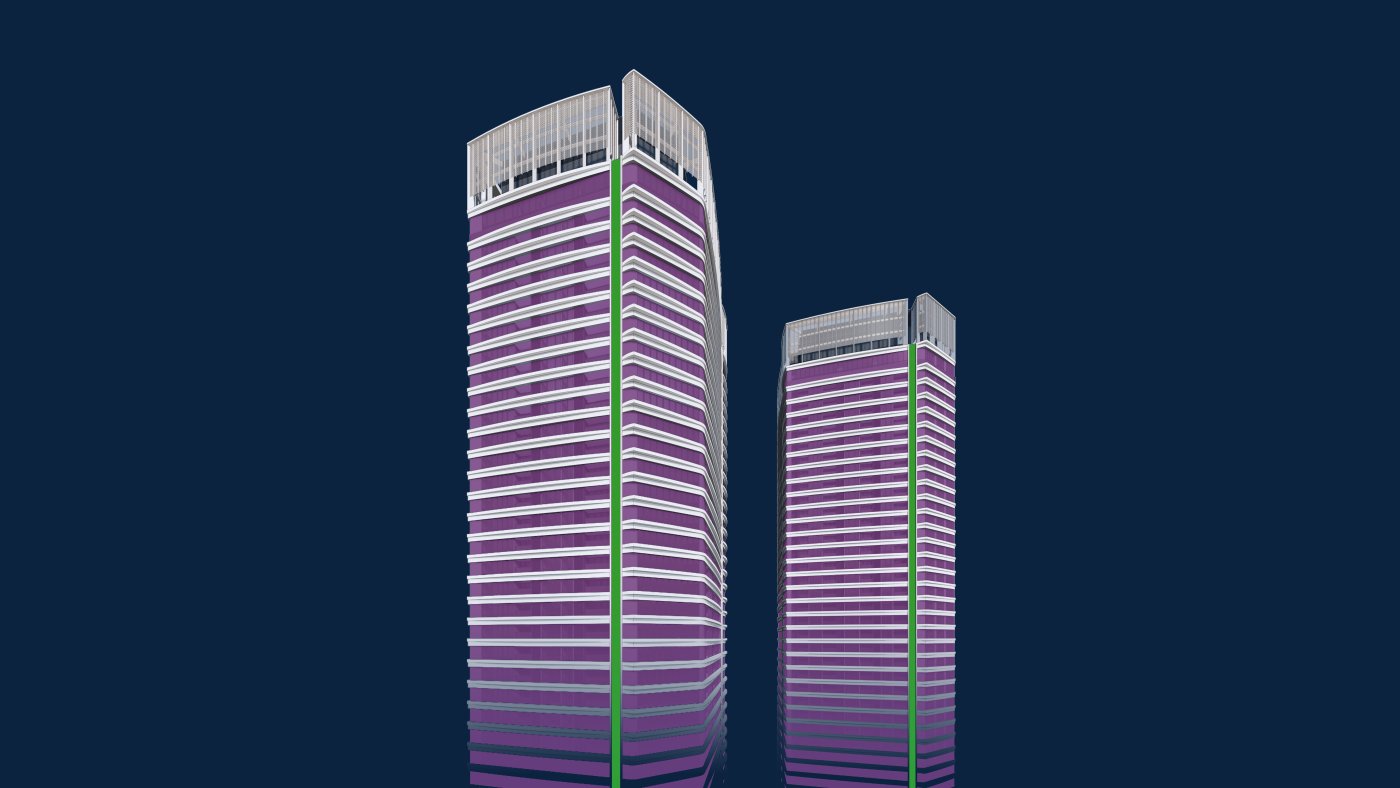 Fixed against modular. The brise tectonic and the corner columns hold the identity, so the glazing, spandrels and enclosures between them are free to move.