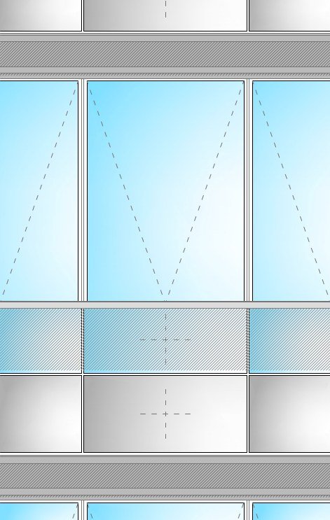 Modulo di facciata con parti vision, spandrel e aperture integrate