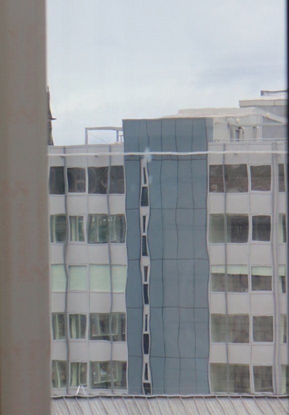 A curtain-walled office building