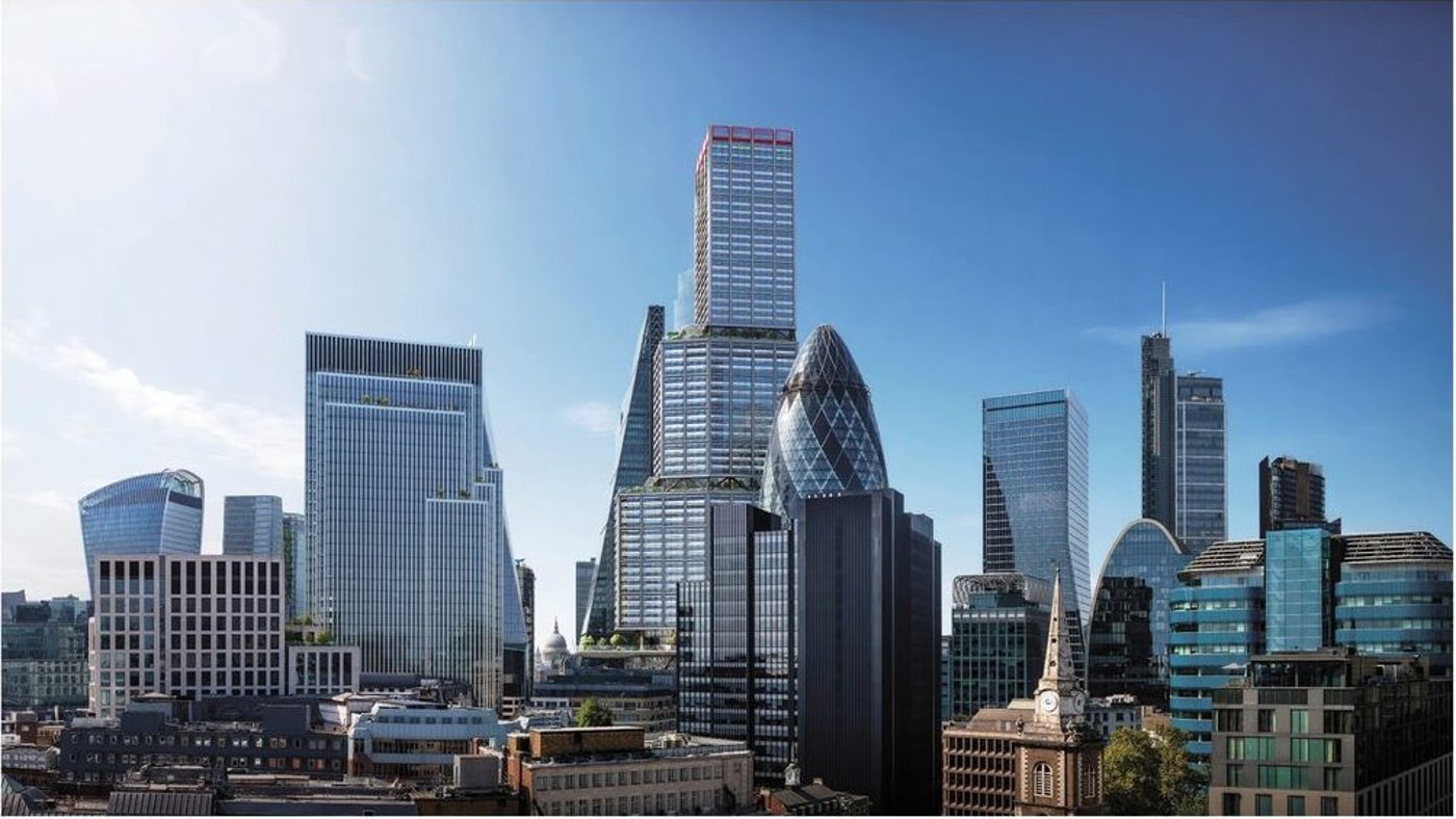 Rendering of 1 Undershaft rising among the City cluster